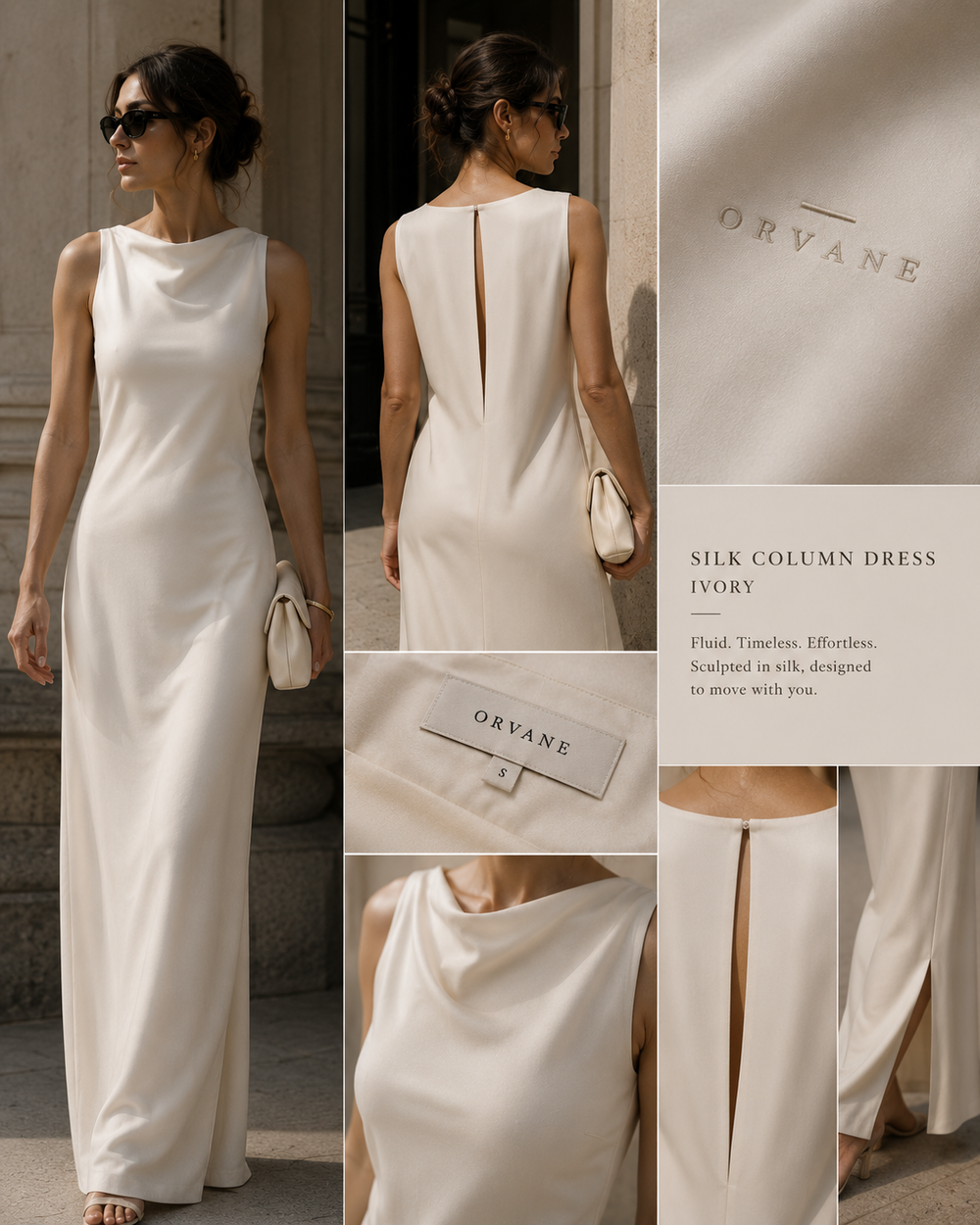 ORVANE Silk Column Dress — Ivory