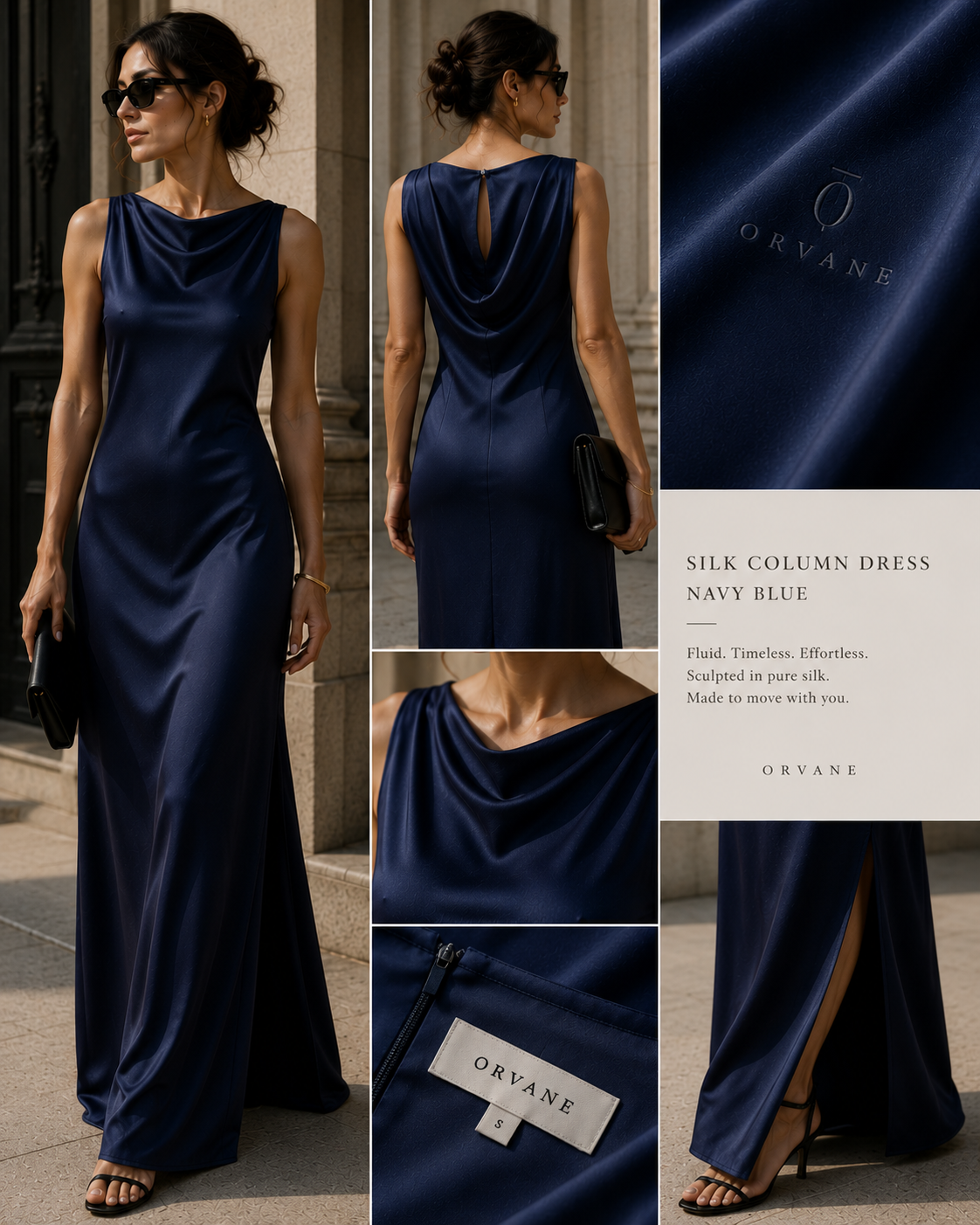 ORVANE Silk Column Dress — Wine Red