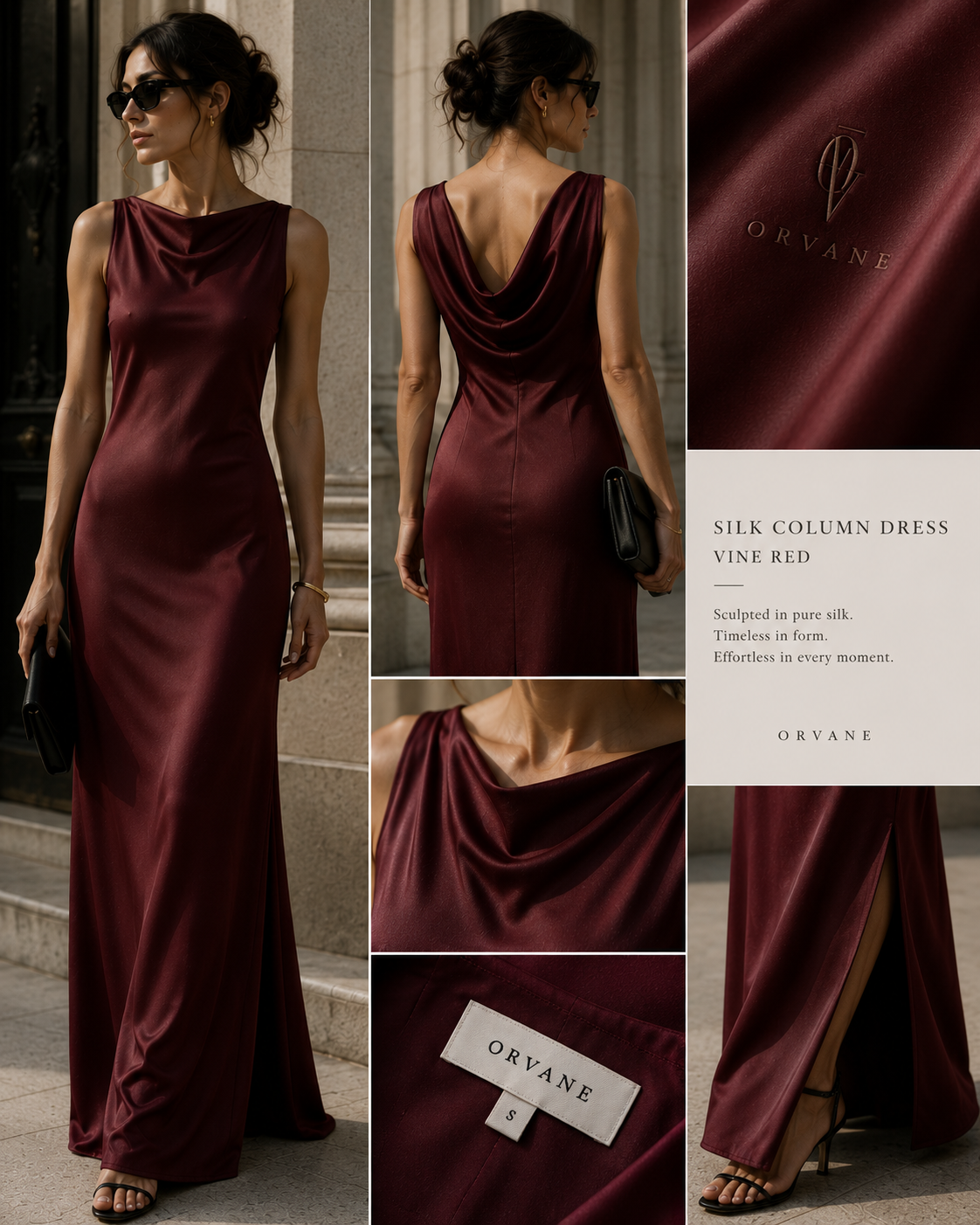 ORVANE Silk Column Dress — Navy Blue