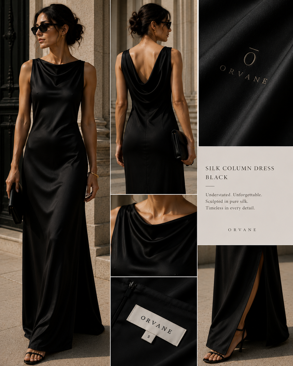 ORVANE Silk Column Dress — Black