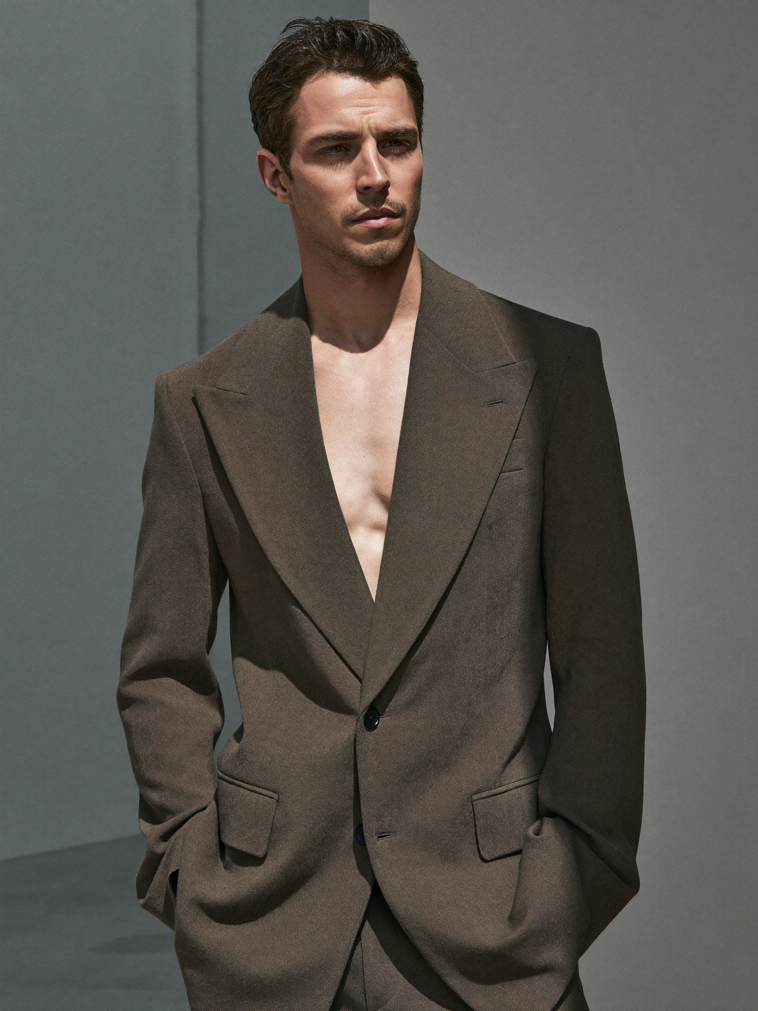 Orvane Tailored Wool Blazer in Stone — editorial