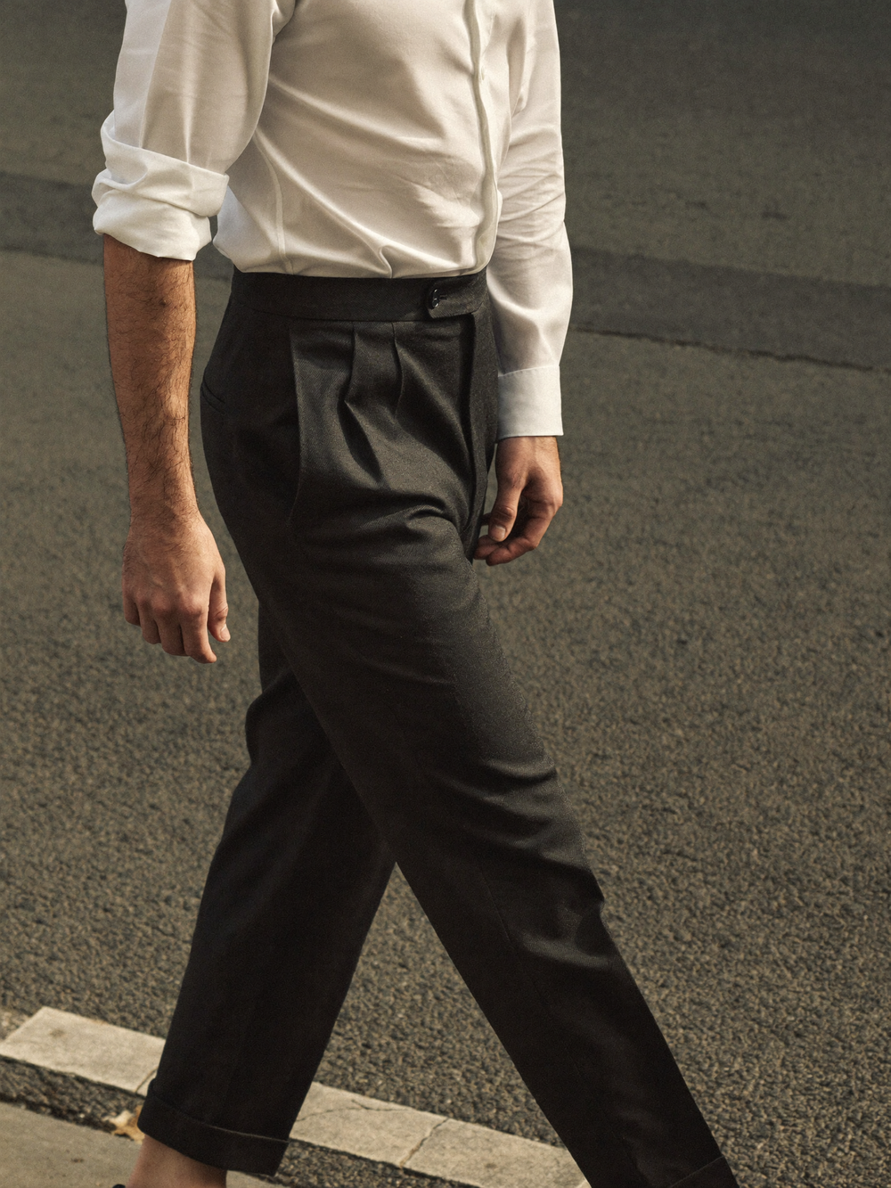 Orvane Tailored Trouser in Charcoal — editorial